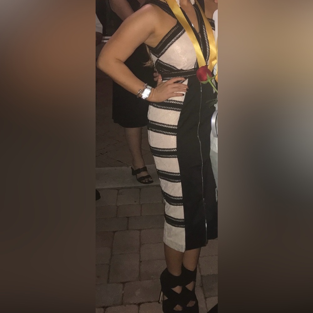 Nasty Gal Black and Cream Bodycon Dress